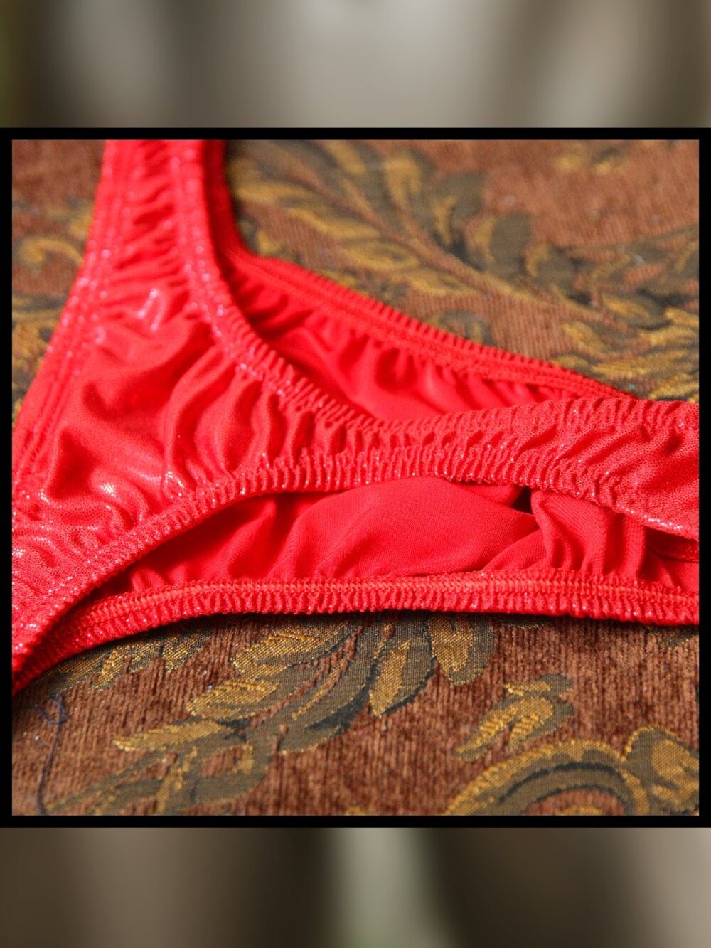 Mens Red Shiny Fabric Thong Handmade - Picture 5 of 5
